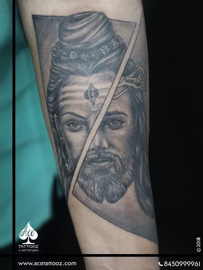 Lord Shiva and Lord Jesus Tattoo - Ace Tattooz