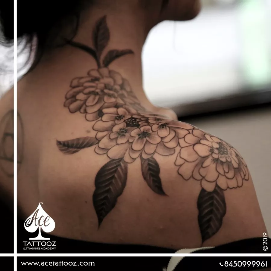 Roses and Anemone Floral Shoulder Tattoo  Carmen Mulholland Art