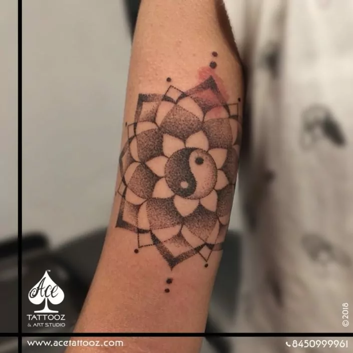 Yin Yang Dotwork Mandala Symbol Tattoo