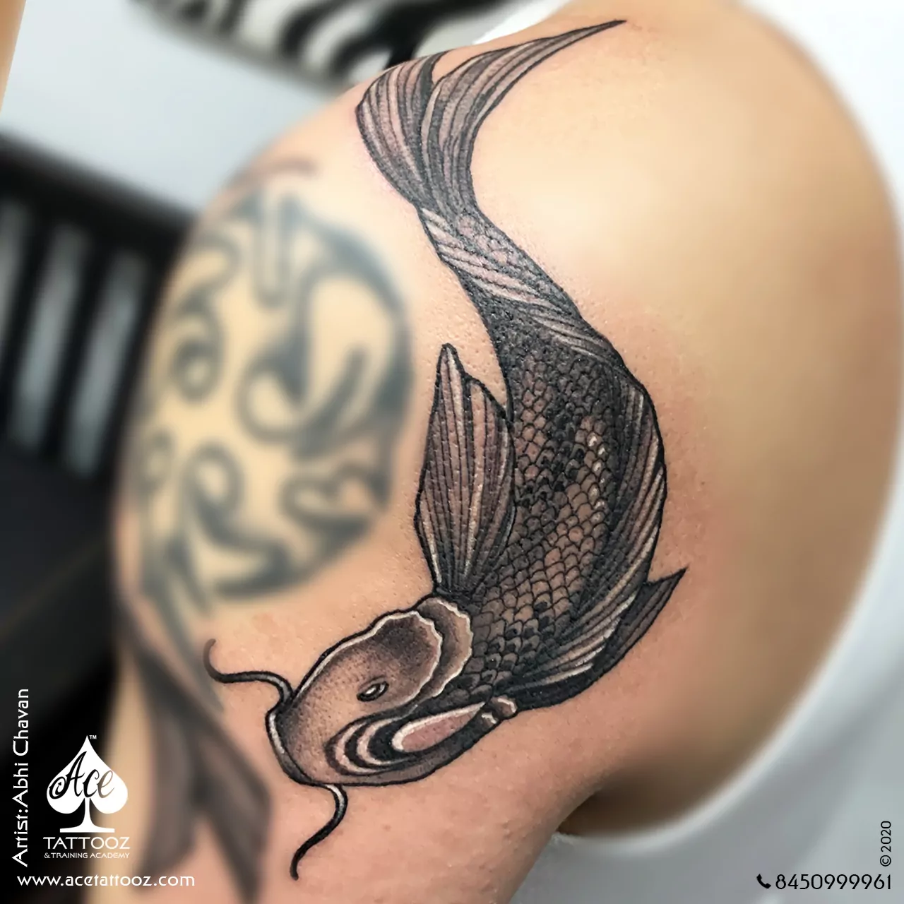 Black & White Koi Fish Tattoo - Ace Tattooz