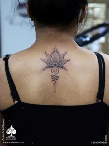Lotus and Unalome Tattoo on Back - Ace Tattooz